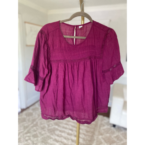 Old Navy Cotton Lace Blouse Boho Coquette Cottagecore Romantic Summer Spring L - Picture 4 of 7